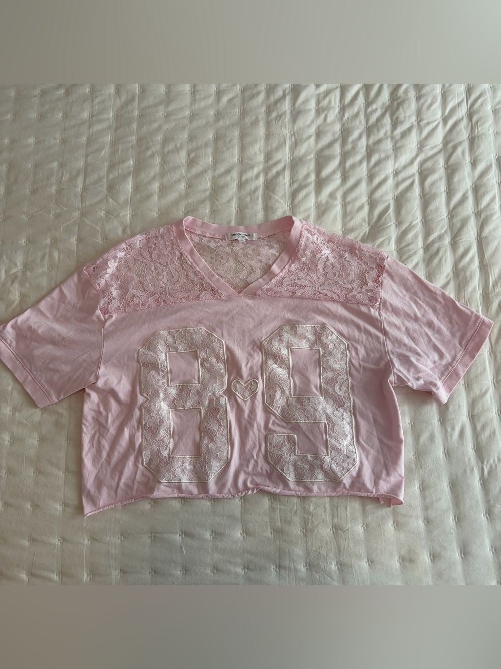 Women’s Pink Lace Football Tee - 89 Graphic